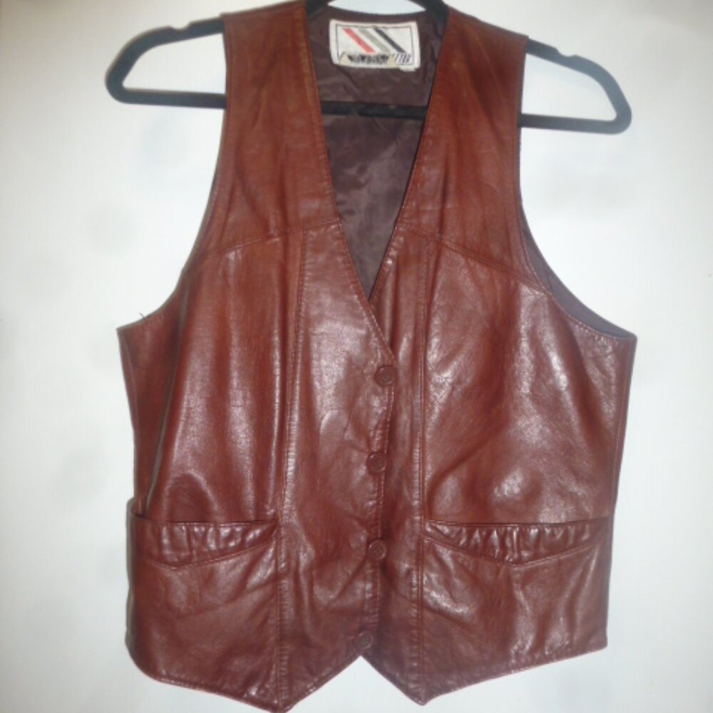 Chess King Vintage Brown Leather Vest Sz M